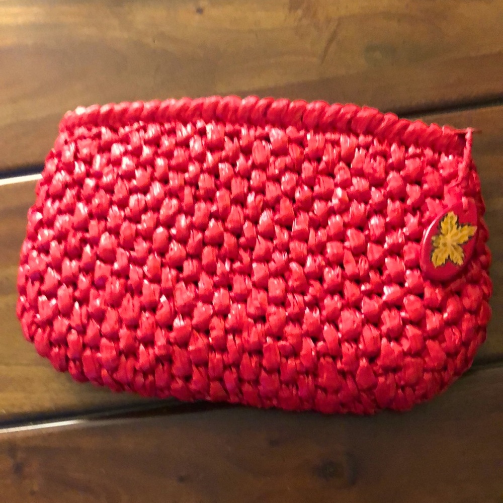 9.5” Handmade Red Straw Bag.